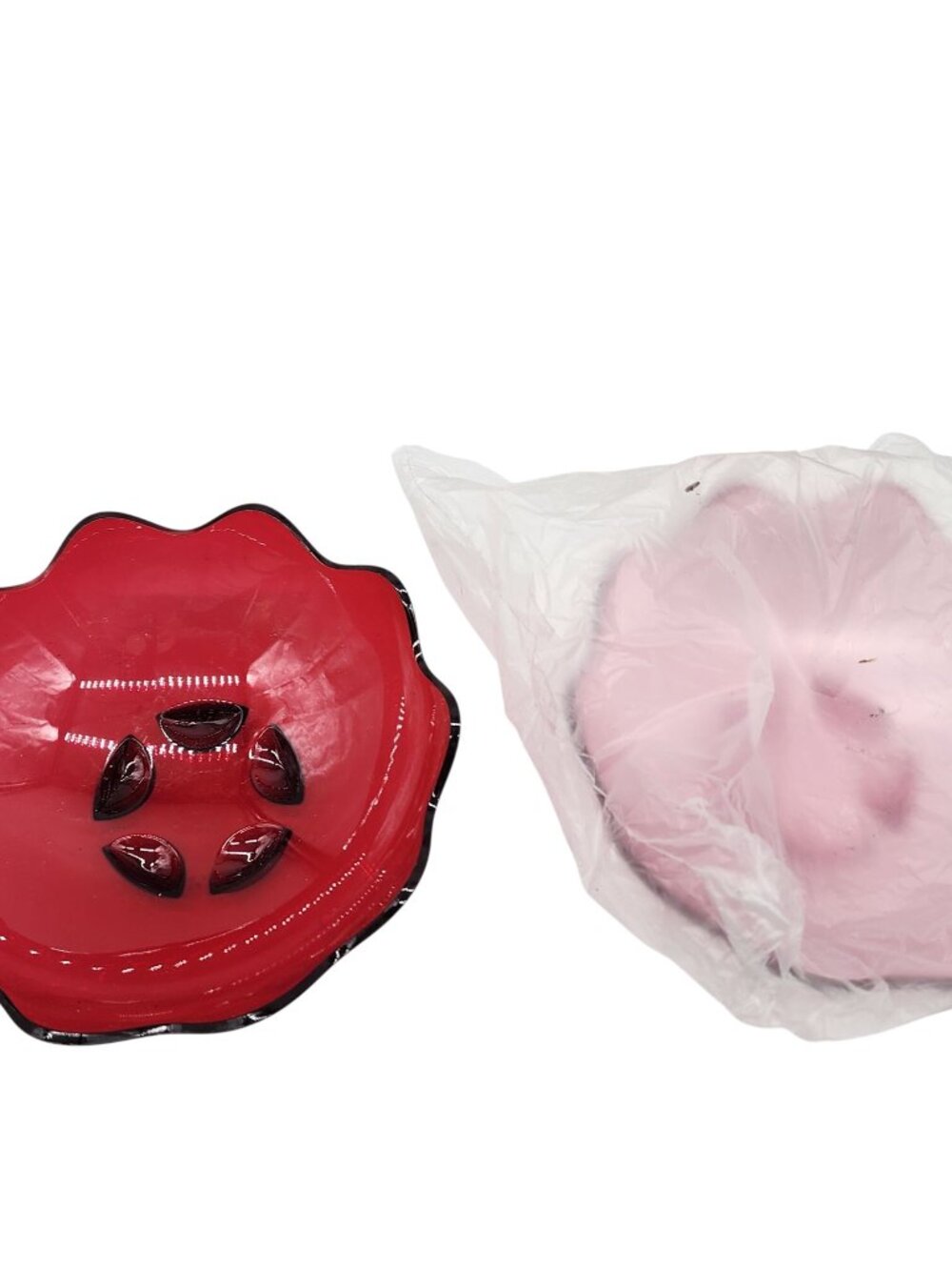Tupperware Scalloped Twin Shell Bowls Candy Dish Red Pink